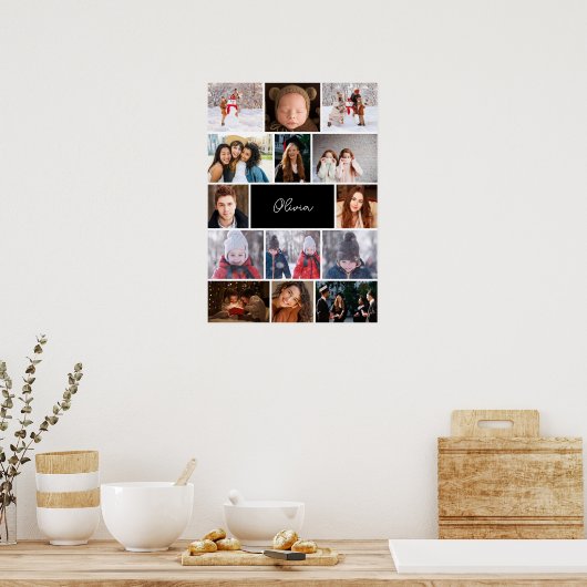 Personalized Photo Collage Poster with Name ポスター (キッチン)