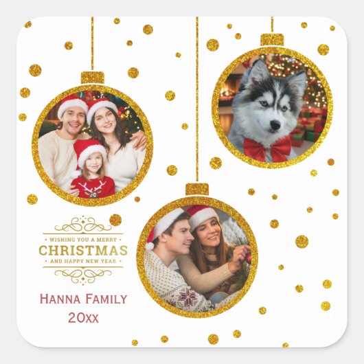 Personalized Photo - Custom Family Holiday スクエアシール (正面)