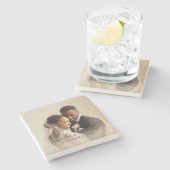Personalized Photo Favor with Names & Wedding Date ストーンコースター (横)
