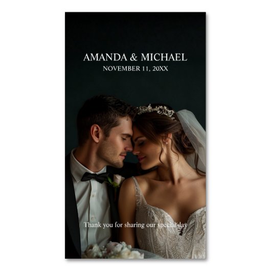 Personalized Photo Favor with Names & Wedding Date マグネット名刺 (正面縦)