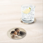 Personalized Photo Favor with Names & Wedding Date ラウンドペーパーコースター (インサイチュ)
