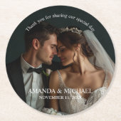 Personalized Photo Favor with Names & Wedding Date ラウンドペーパーコースター (正面)