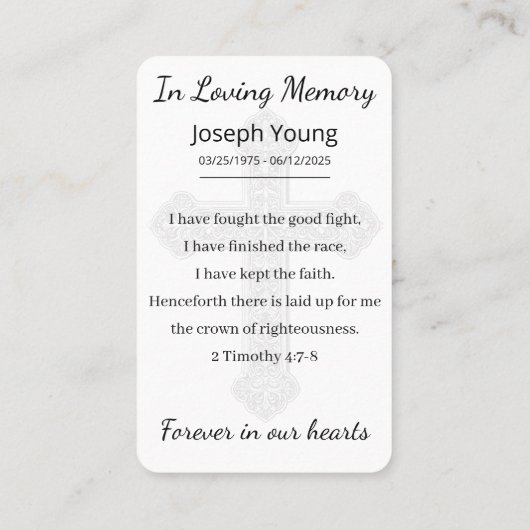 Personalized Photo Funeral Tribute Memorial Card 名刺 (裏面)