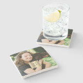 Personalized Photo Gold Frame and Black Monogram ストーンコースター (横)