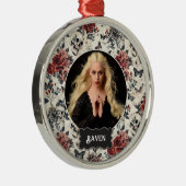 Personalized Photo Gothic Rose and Skull Christmas メタルオーナメント (右)