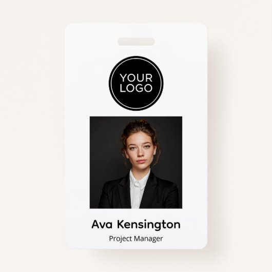 Personalized Photo ID Badge with Logo  Modern  バッジ (正面)