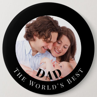 Personalized Photo in Black Circle Best Dad 缶バッジ