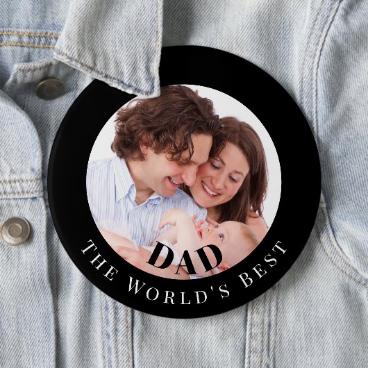Personalized Photo in Black Circle Best Dad 缶バッジ (インサイチュ)