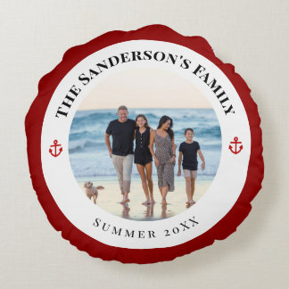 Personalized Photo in Black Circle with Red Anchor ラウンドクッション