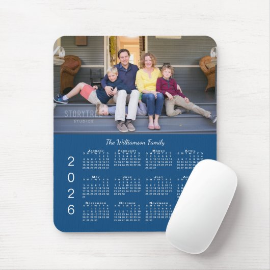 Personalized Photo Name Blue 2026 Calendar マウスパッド (マウス)