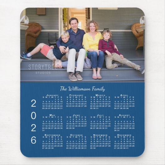 Personalized Photo Name Blue 2026 Calendar マウスパッド (正面)