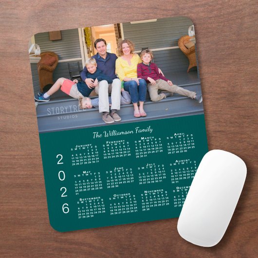 Personalized Photo Name Blue-Green 2026 Calendar マウスパッド
