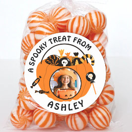 Personalized Photo Name Halloween Candy Treat ラウンドシール