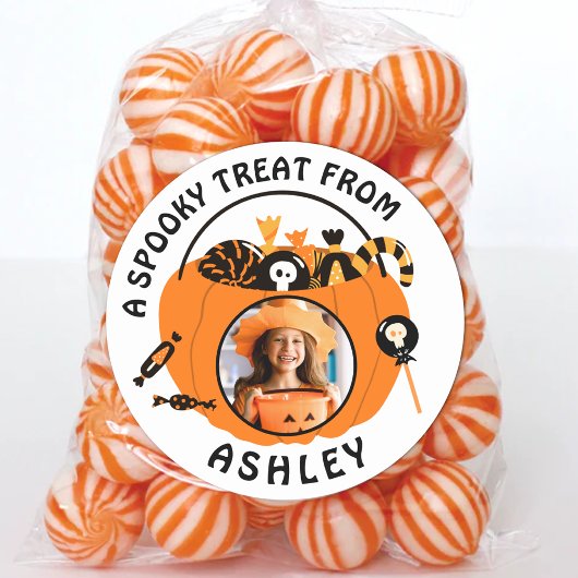 Personalized Photo Name Halloween Candy Treat ラウンドシール