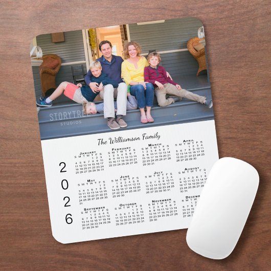 Personalized Photo Name White 2026 Calendar マウスパッド
