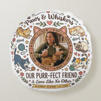 Personalized Photo Pillow For Cat Mom ラウンドクッション