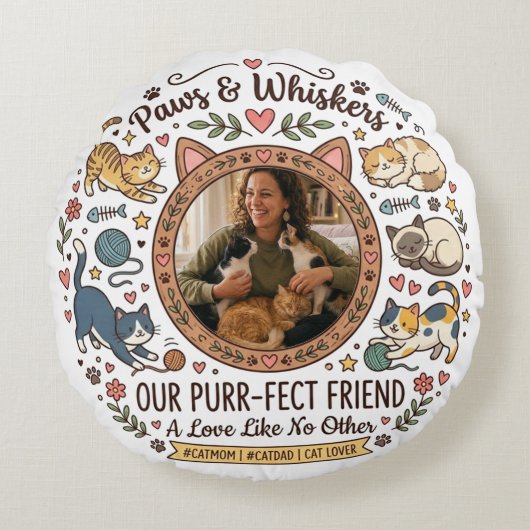 Personalized Photo Pillow For Cat Mom ラウンドクッション (正面)