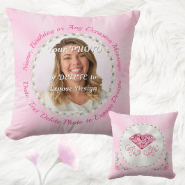 Personalized Photo Pillow, Pink Birthday Presents クッション