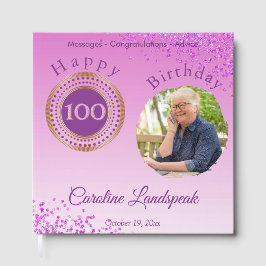 Personalized Photo Pink Glitter, 100th Birthday ゲストブック