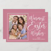Personalized Photo Pink On Mauve Happy Easter シーズンカード (正面/裏面)