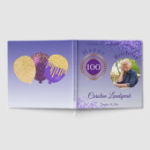 Personalized Photo Purple Glitter, 100th Birthday ゲストブック (全面)