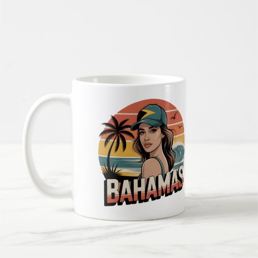 Personalized Photo Retro Bahamas Tropical Beach コーヒーマグカップ (左)