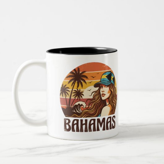 Personalized Photo Retro Bahamas Tropical Beach    ツートーンマグカップ (左)