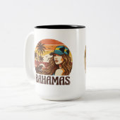 Personalized Photo Retro Bahamas Tropical Beach ツートーンマグカップ (正面左)