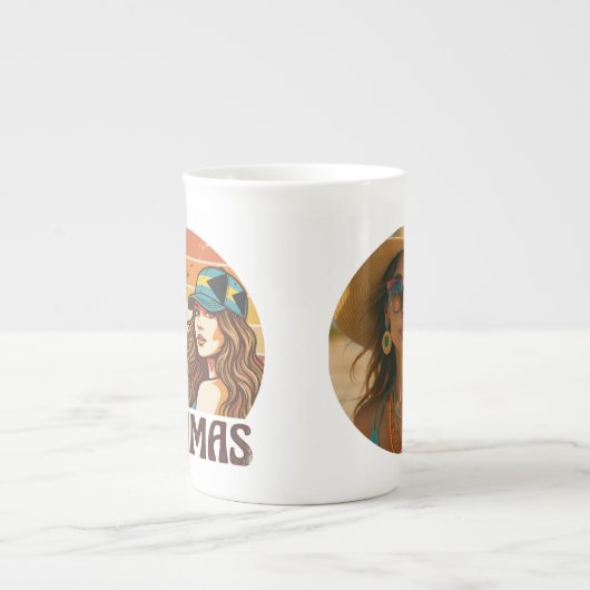 Personalized Photo Retro Bahamas Tropical Beach    ボーンチャイナマグカップ (正面)