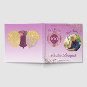 Personalized Photo Rose Gold Glitter 100 Birthday ゲストブック (全面)