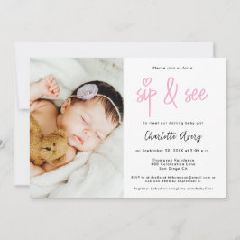 Personalized Photo Sip and See Baby Girl Shower 招待状