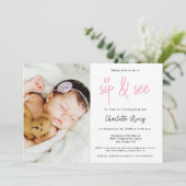 Personalized Photo Sip and See Baby Girl Shower 招待状 (スタンド正面)