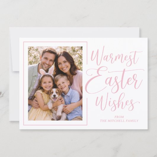 Personalized Photo Soft Pink On White Happy Easter シーズンカード (正面)
