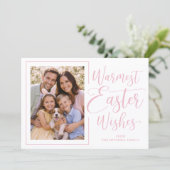 Personalized Photo Soft Pink On White Happy Easter シーズンカード (スタンド正面)
