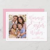 Personalized Photo Soft Pink On White Happy Easter シーズンカード (正面/裏面)