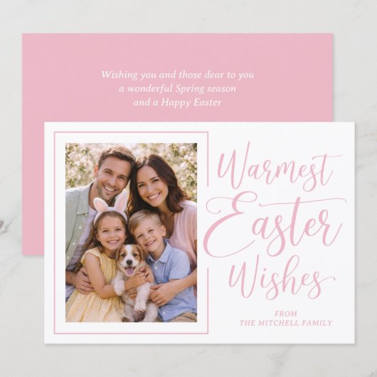 Personalized Photo Soft Pink On White Happy Easter シーズンカード (正面/裏面)