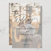 Personalized Photo Sunset Elegant Script  Wedding  招待状 (正面/裏面)