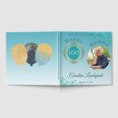 Personalized Photo Teal Blue Glitter 100 Birthday ゲストブック (全面)