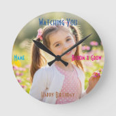 Personalized Photo & Text Custom Birthday Gift ラウンド壁時計 (正面)