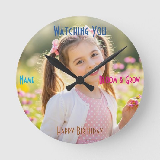 Personalized Photo & Text Custom Birthday Gift ラウンド壁時計 (正面)