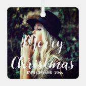Personalized Photo Typography Merry Christmas メタルオーナメント (正面)