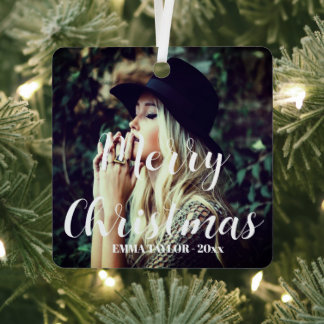 Personalized Photo Typography Merry Christmas  メタルオーナメント