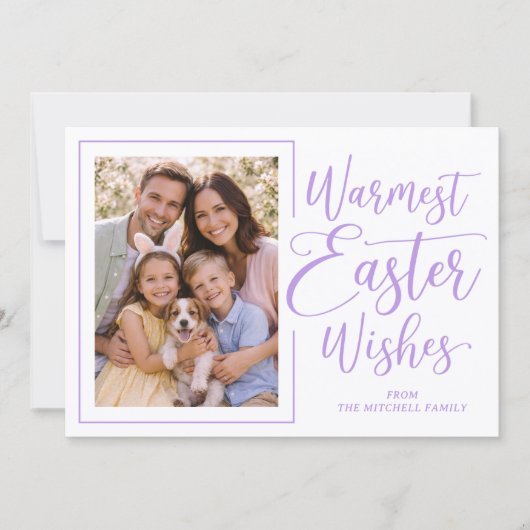 Personalized Photo Violet On White Happy Easter シーズンカード (正面)