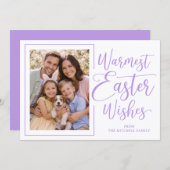 Personalized Photo Violet On White Happy Easter シーズンカード (正面/裏面)