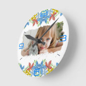 Personalized Photo Watercolor Floral ラウンド壁時計 (傾斜)