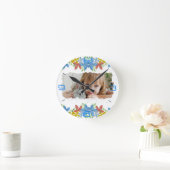 Personalized Photo Watercolor Floral ラウンド壁時計 (ホーム)