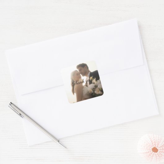 Personalized Photo Wedding "Thank You" Sticker スクエアシール (封筒)