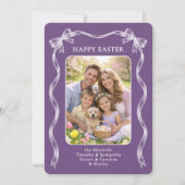 Personalized Photo White Ribbon On Violet Easter シーズンカード (正面)
