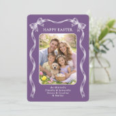 Personalized Photo White Ribbon On Violet Easter シーズンカード (スタンド正面)