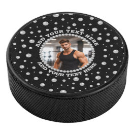 Personalized Photo with Pearls Circle on Black アイスホッケーパック